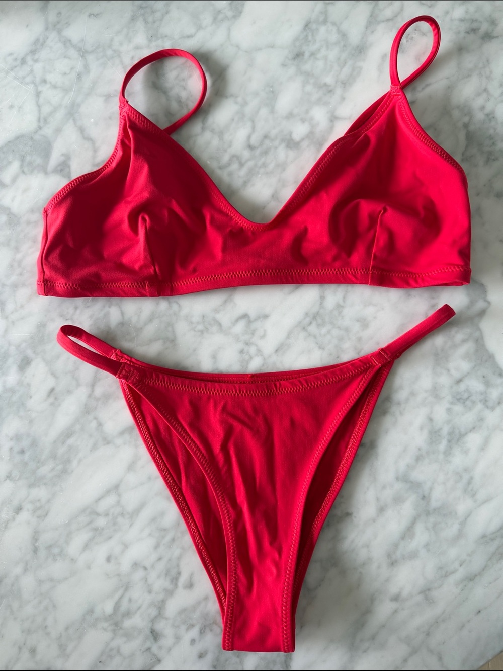 Vuori Red Bikini Set - V-Neck Bralette & High-Cut Bottoms